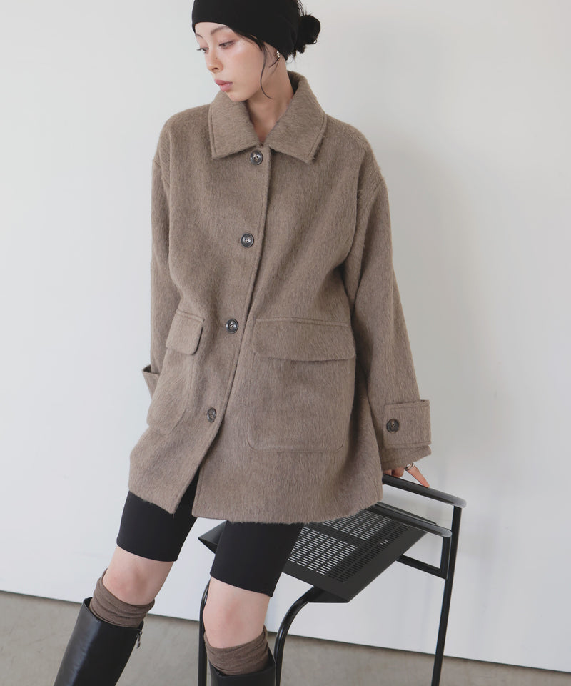 【10月下旬予約商品】ステンカラーシャギージャケットコート
