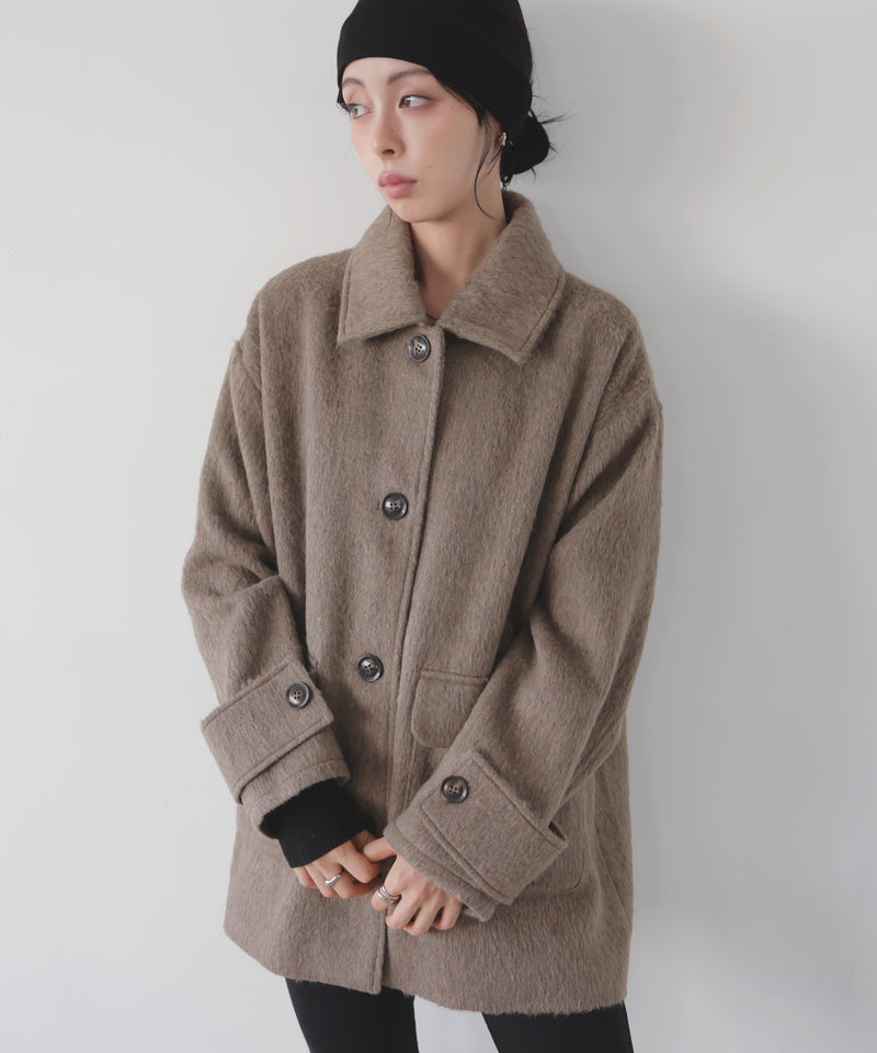 【10月下旬予約商品】ステンカラーシャギージャケットコート
