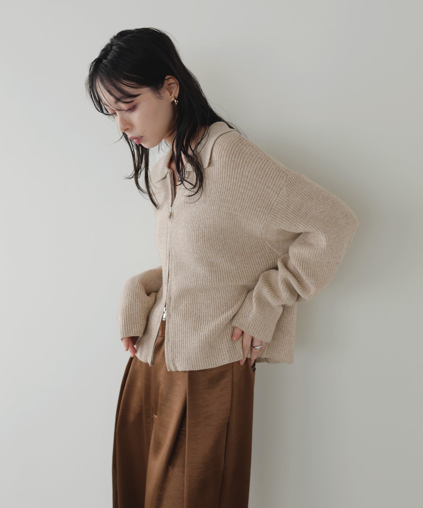 ロロピアーナ　ダブルジップ　ニット　ジャケット　アイボリー　カーディガン ロロピアーナ ダブルジップ ニット ジャケット アイボリー