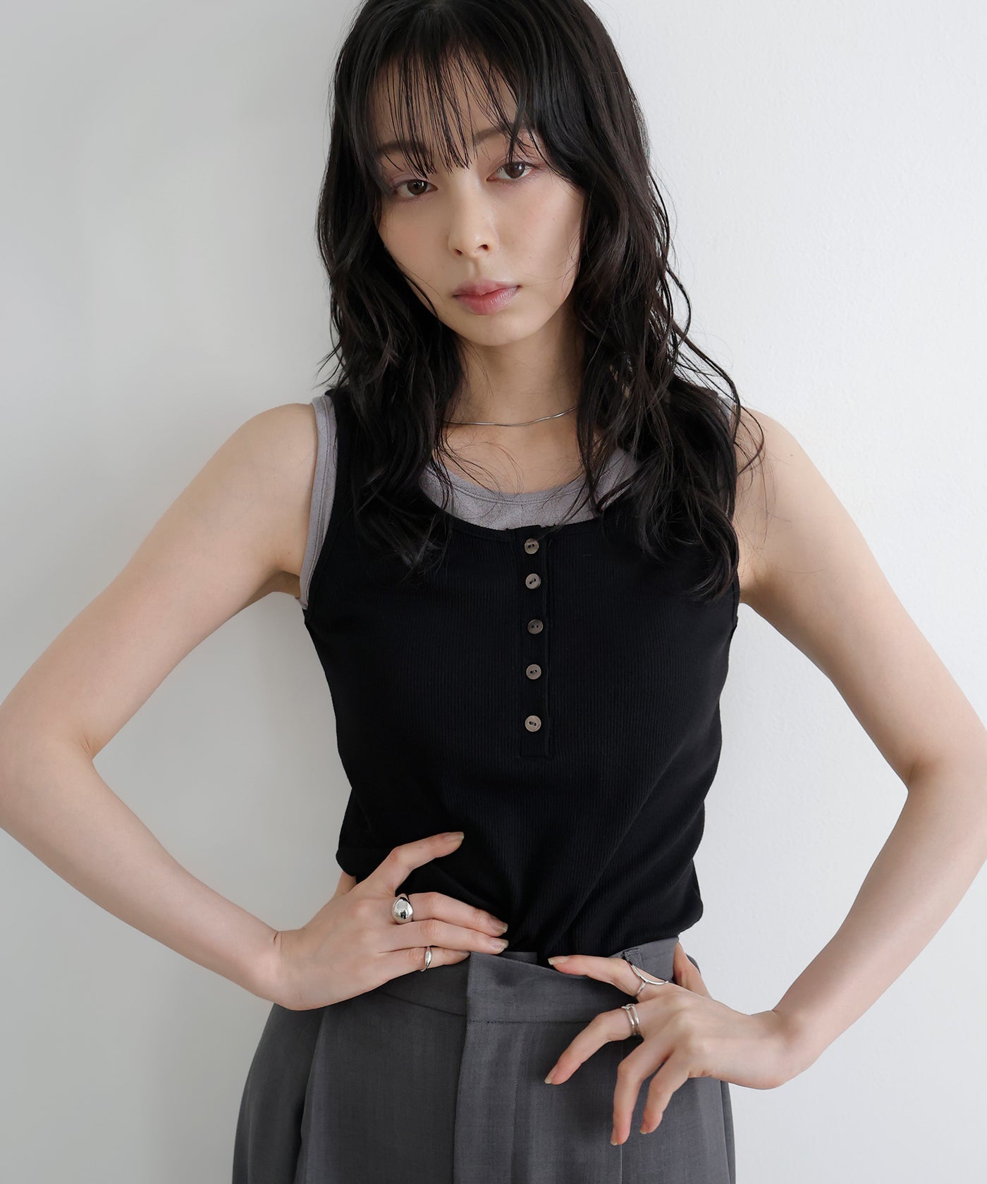 aimyETRE新作【新品未詳】ヘンリーネックエアリータンクトップ SALON adam et rope'（サロン アダム エ ロペ） タンクトップ