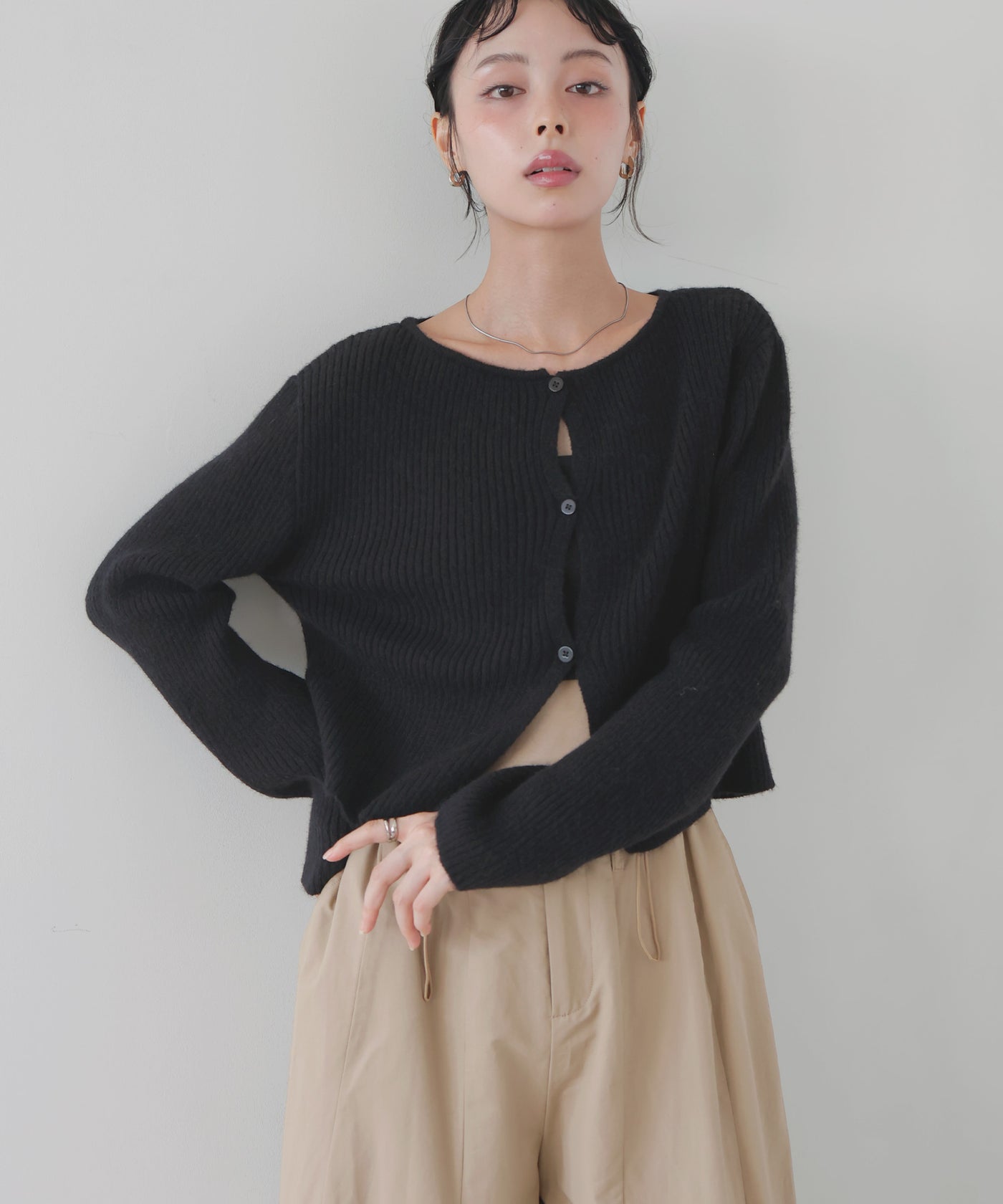 René 七分袖リブ編みカーディガン　36 Rene INTERNATIONAL ルネインターナショナル 日本製 7分袖 リブ