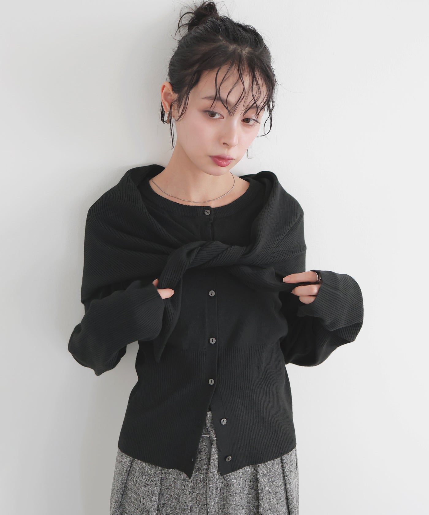美品☆レア！SOPHNET.　カーディガン　ストール　黒　フリーサイズ HUG.U（ハグユー） カーディガン 着こなし無限。 ストール風