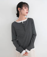 ボーダーリブヘンリーネックプルオーバー