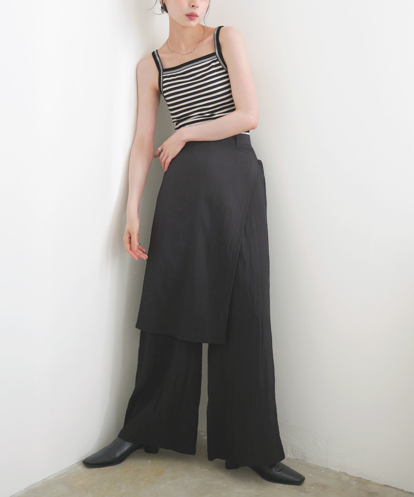 LCB-2409-014 パンツ ラップスカート スカート付パンツ ハイウエ ラップスカート付きパンツ – LIAN