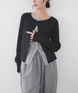 バイカラーリブニットカーデ