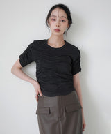 シャーリングアシンメトリーTシャツ