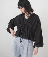 【一部予約商品】【mayu × LIAN】ダブルリボンシャーリングブラウス