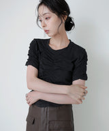 シャーリングアシンメトリーTシャツ