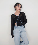 シアーバイカラーカーデ