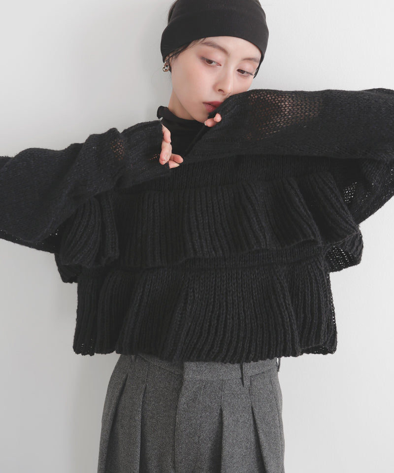 【12月下旬予約商品】シアーフリルニットプルオーバー