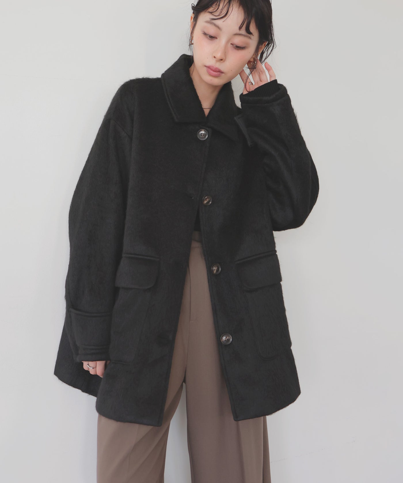 ステンカラーシャギージャケットコート – LIAN