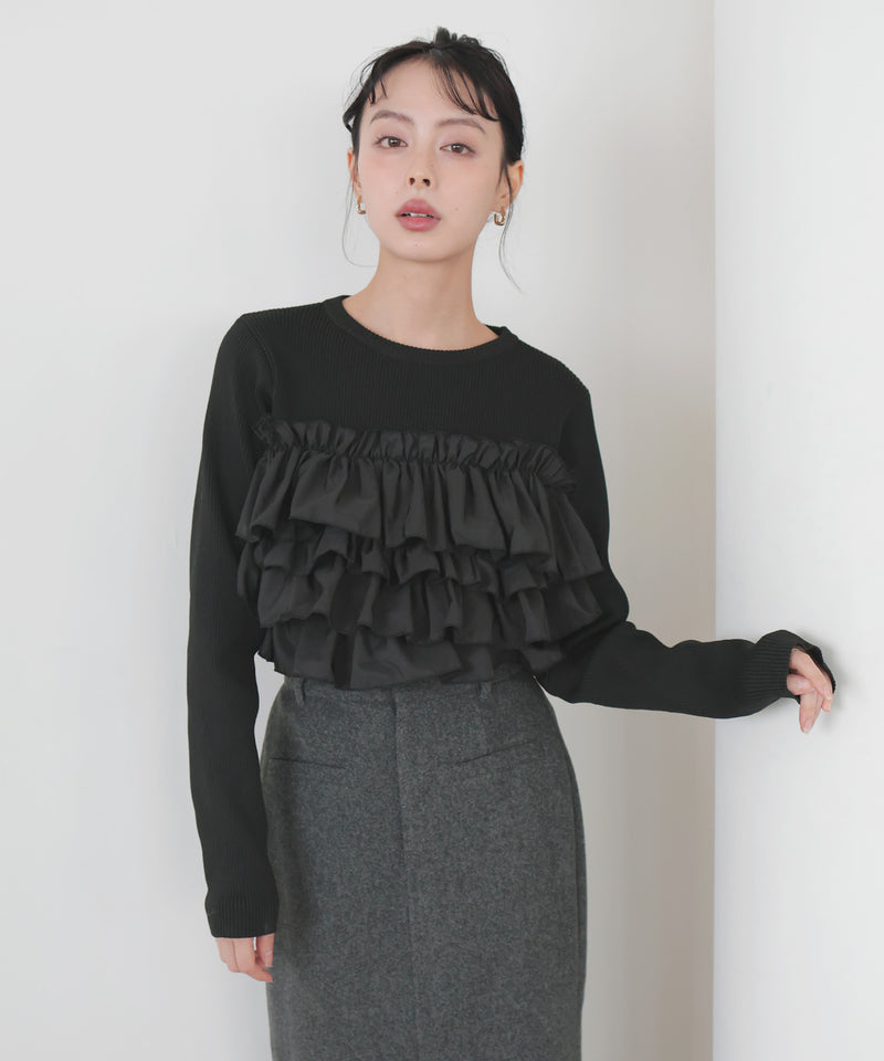 【12月上旬予約商品】フリルビスチェニットプルオーバー