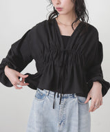 【一部予約商品】【mayu × LIAN】ダブルリボンシャーリングブラウス