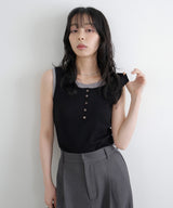 ヘンリーネックカップ付きレイヤードタンク