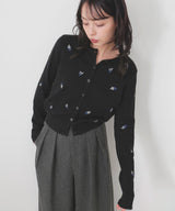 フラワー刺繍ニットカーディガン