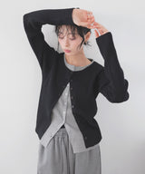 バイカラーリブニットカーデ