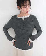 ボーダーリブヘンリーネックプルオーバー