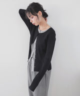 バイカラーリブニットカーデ