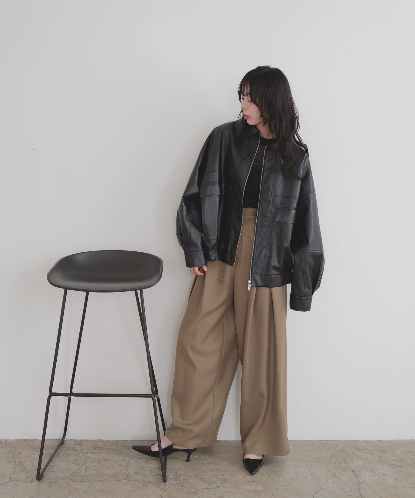 LIAN フェイクレザージャケット ボア襟フェイクレザーカバーオールジャケット – LIAN