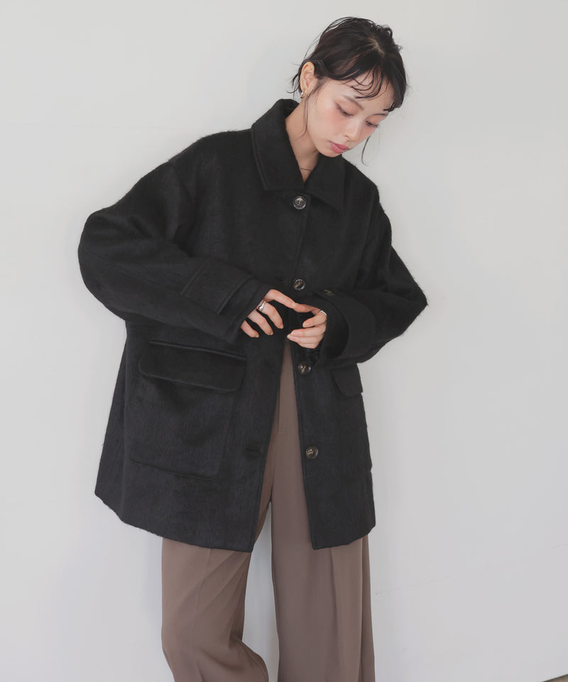 【10月下旬予約商品】ステンカラーシャギージャケットコート
