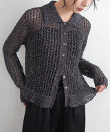 フリルメッシュポロカーデ