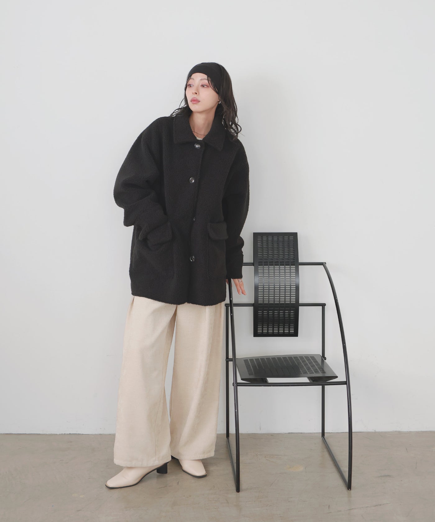 美品 レリアン ムートン調 フーデットコート ボア ネイビー M 近年モデル フーデッドコート【Leilian WHITE LABEL】 | Leilian
