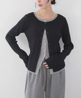 バイカラーリブニットカーデ