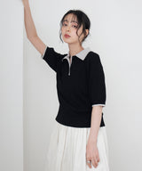 レイヤードカラーポロニット