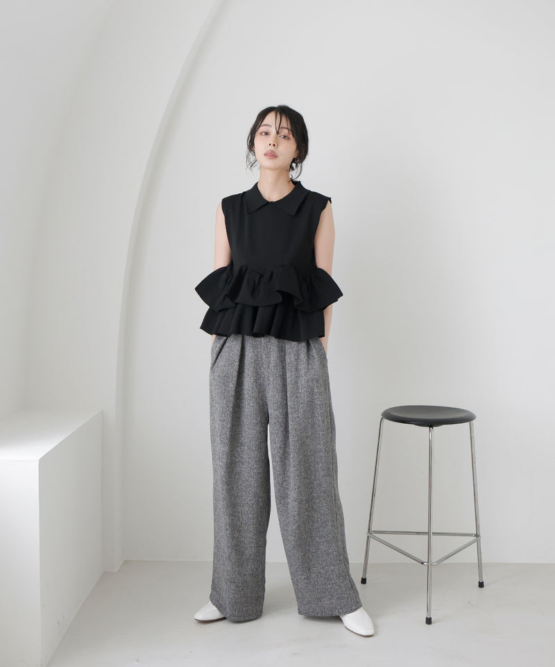 TO BE CHIC ノースリーブニット　フリル　ブラック　黒 Heather（ヘザー） ニット セーター フリルノースリーブニット 497356