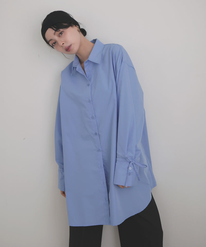 袖リボンチュニックシャツ