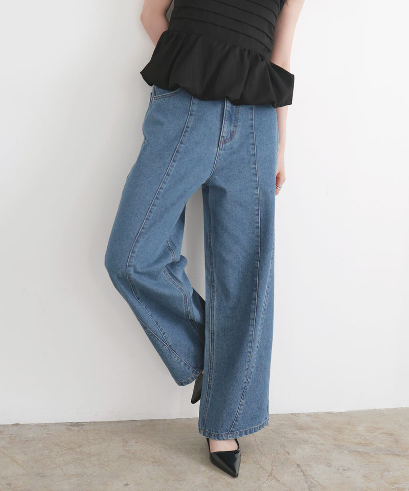 パネルラインワイドデニムパンツ