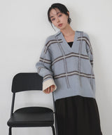 【11月上旬予約商品】シャギーチェックキーネックニット