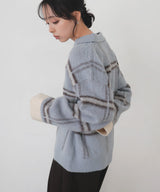 【11月上旬予約商品】シャギーチェックキーネックニット