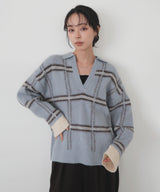 【11月上旬予約商品】シャギーチェックキーネックニット