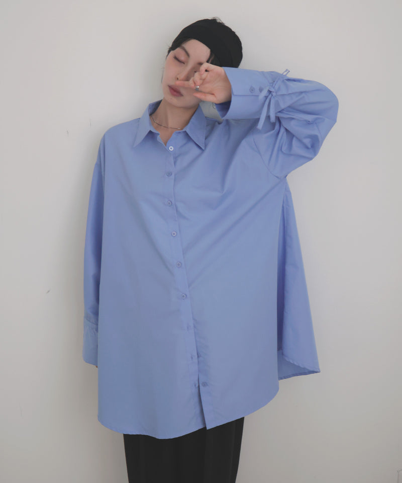 袖リボンチュニックシャツ