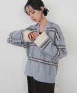 【11月上旬予約商品】シャギーチェックキーネックニット
