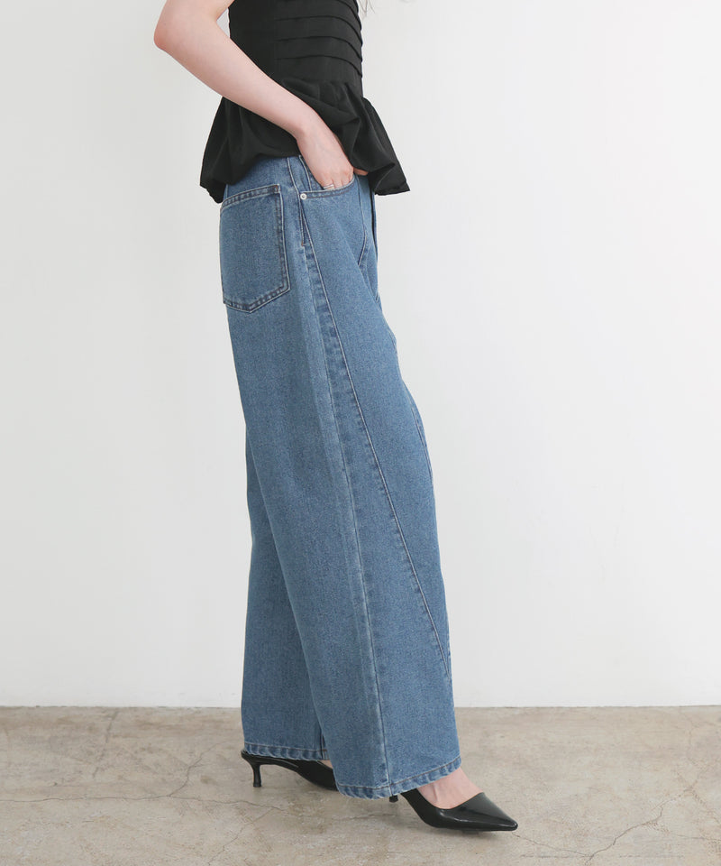 パネルラインワイドデニムパンツ