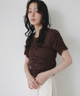 シャーリングアシンメトリーTシャツ