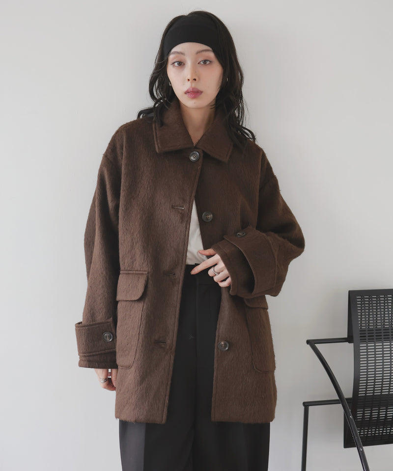 【10月下旬予約商品】ステンカラーシャギージャケットコート