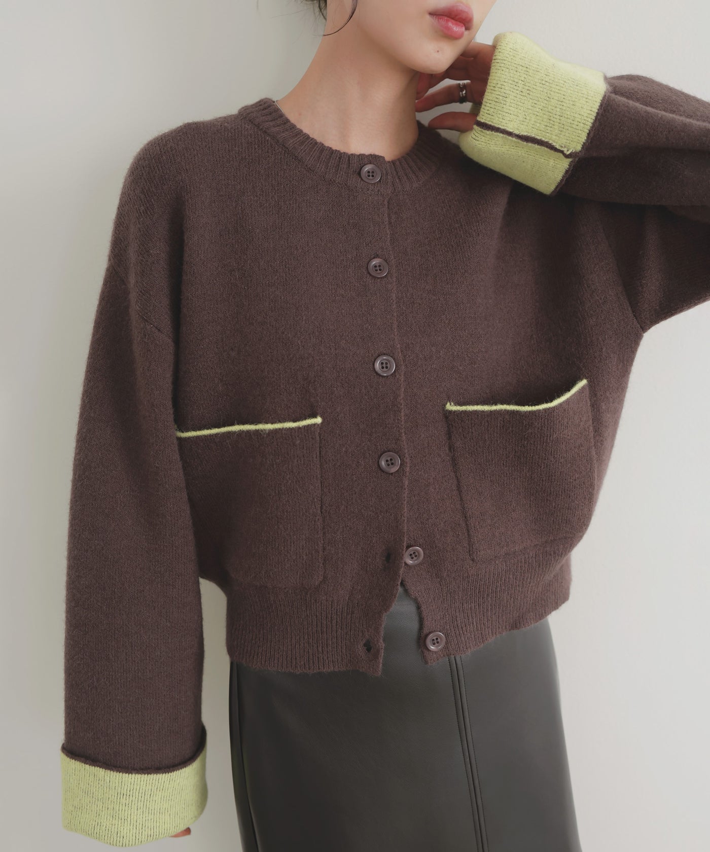 アルパカタッチバイカラーカーディガン – LIAN