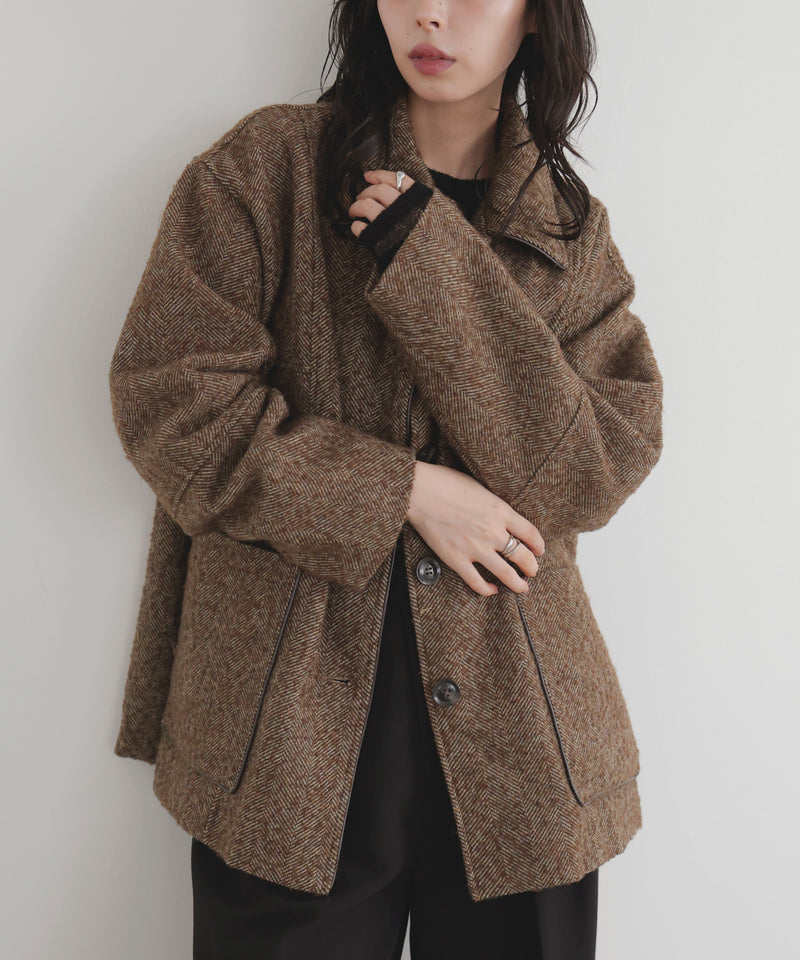 【10月中旬予約商品】ヘリンボーンパイピングカバーオールジャケット