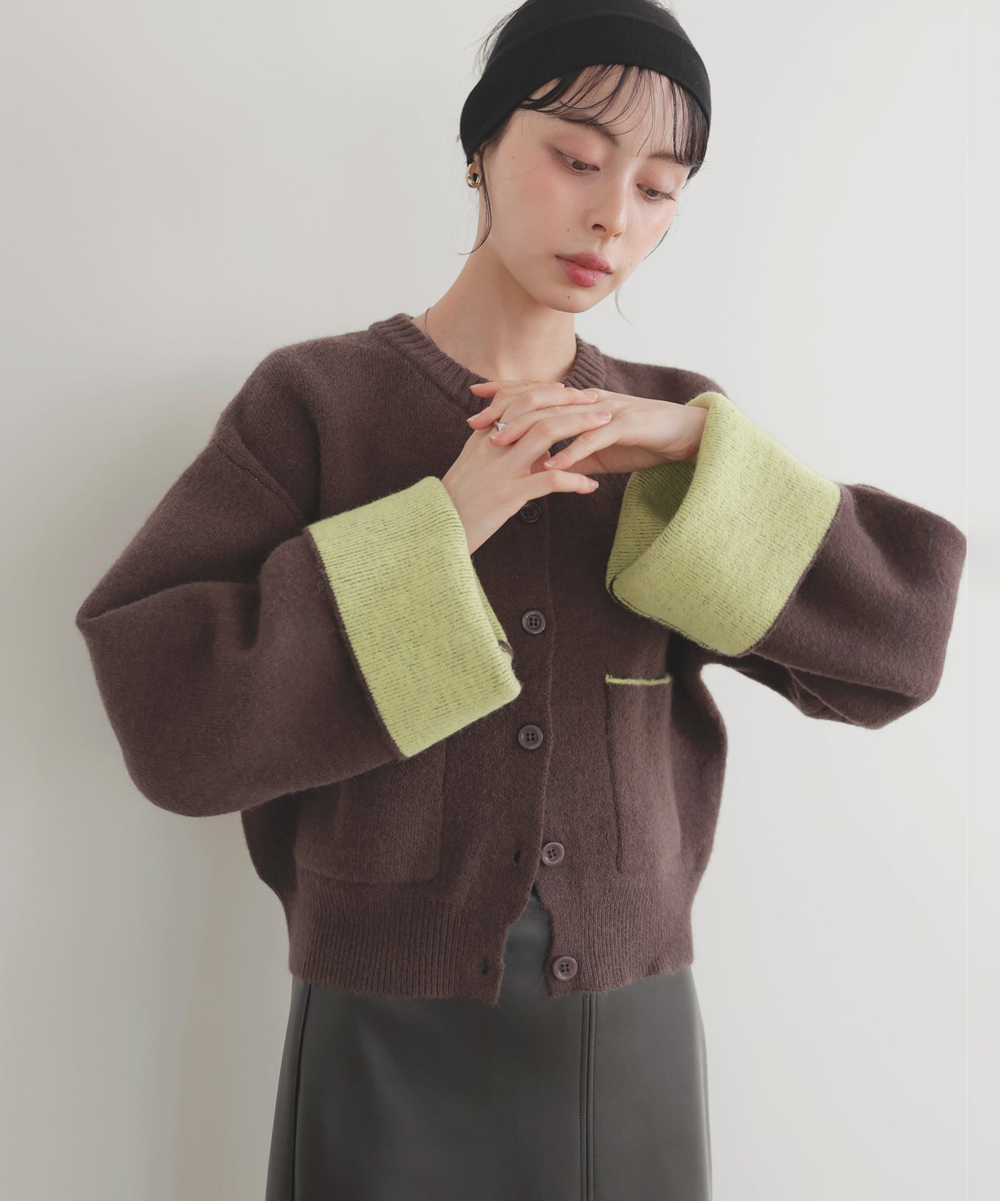 アルパカタッチバイカラーカーディガン – LIAN