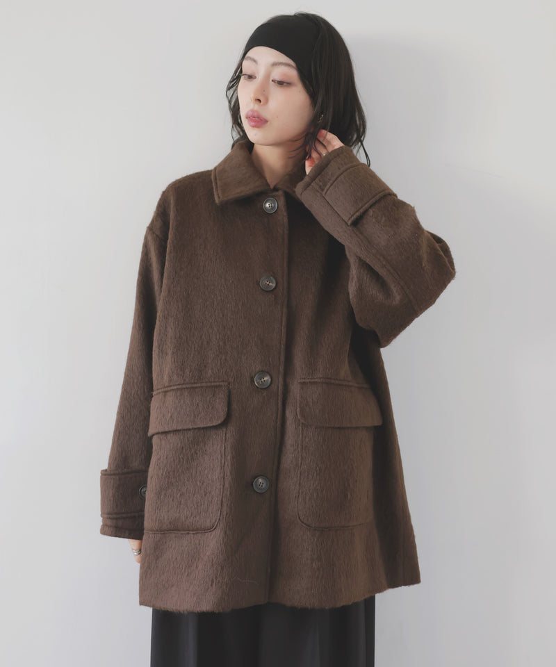 【10月下旬予約商品】ステンカラーシャギージャケットコート