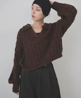 【11月中旬予約商品】ケーブルクロップドポロニット