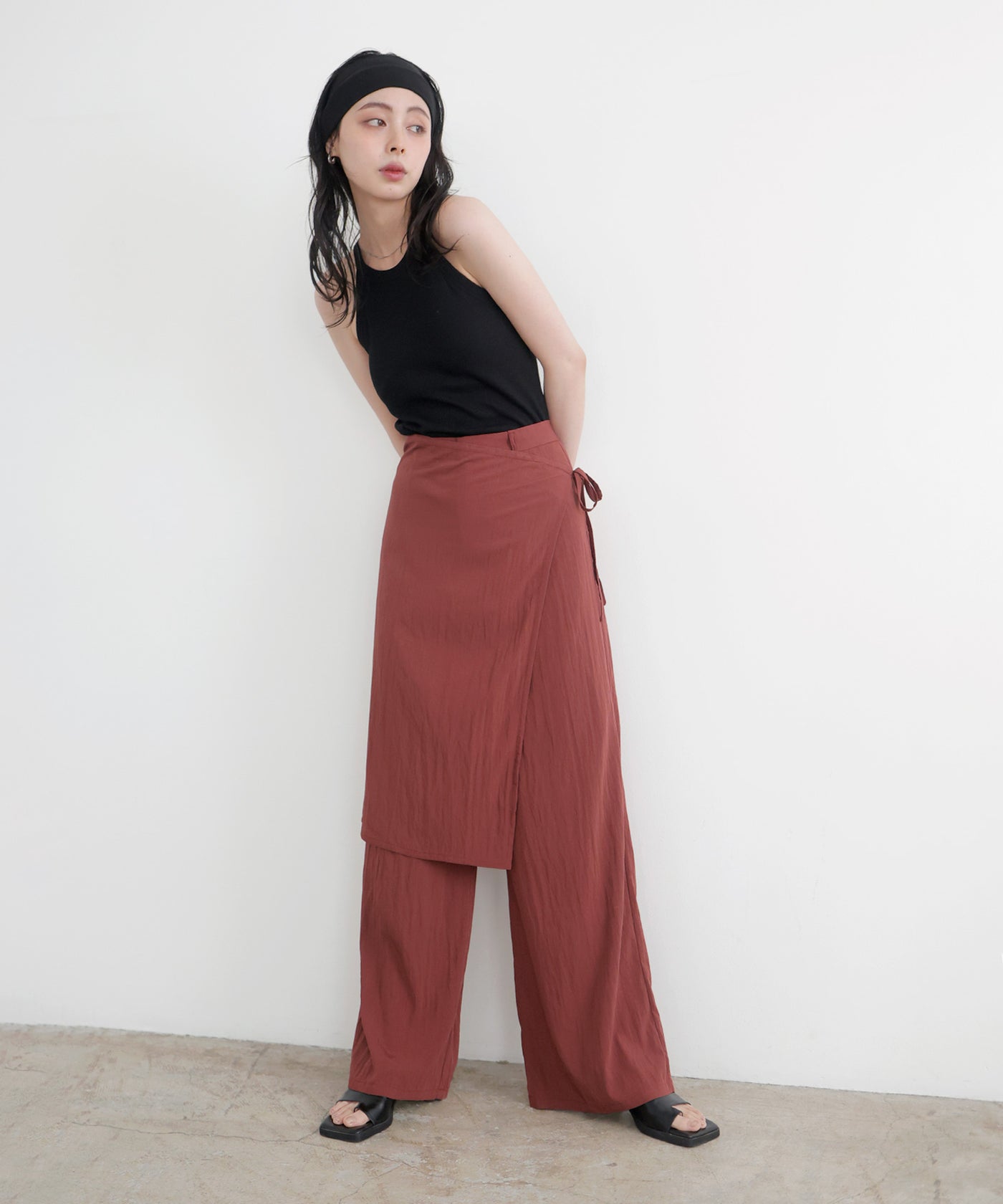 LCB-2409-014 パンツ ラップスカート スカート付パンツ ハイウエ ラップスカート付きパンツ – LIAN