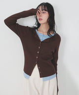 バイカラーリブニットカーデ