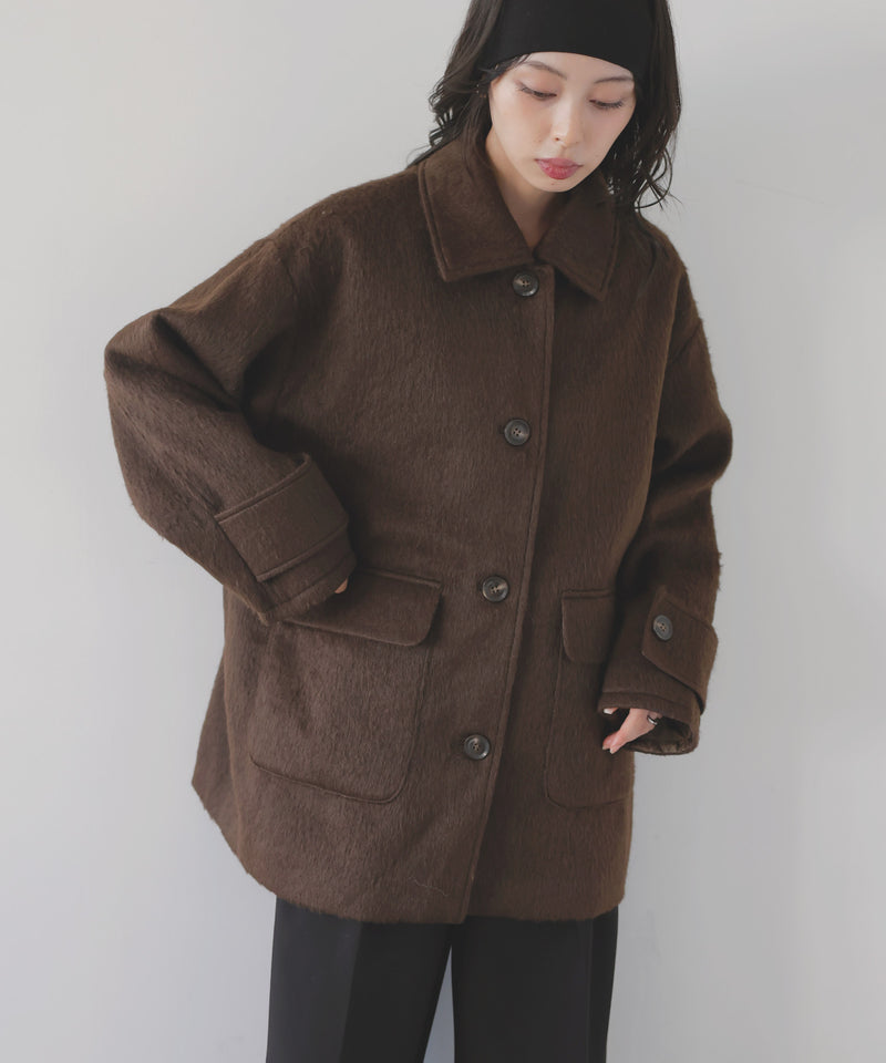 【10月下旬予約商品】ステンカラーシャギージャケットコート