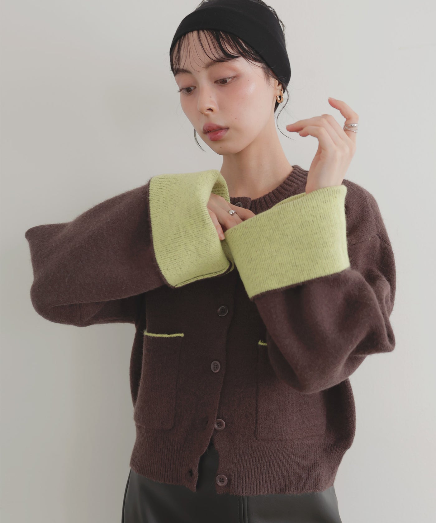 アルパカタッチバイカラーカーディガン – LIAN