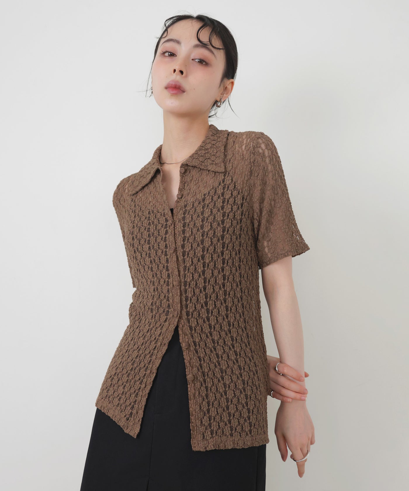 tシャツ フラワーレース長袖ポロシャツ レディース フラワーレース半袖ポロシャツ – LIAN