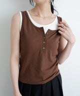 ヘンリーネックカップ付きレイヤードタンク